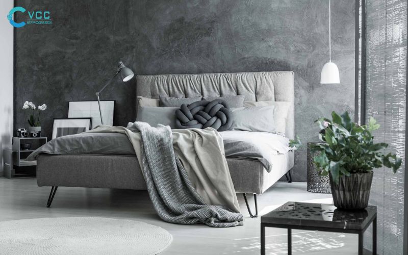 Ốp gạch giả bê tông đem lại cho phòng ngủ sự đơn giản, tinh tế