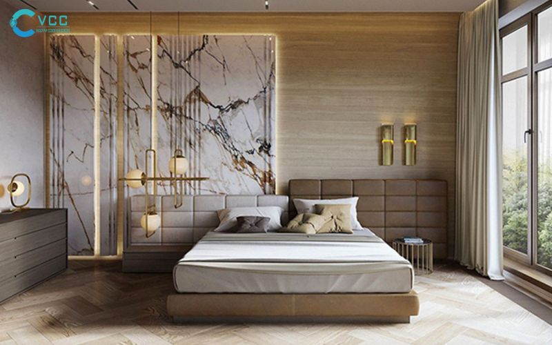 Gạch vân đá màu trắng kết hợp với màu vàng sang trọng
