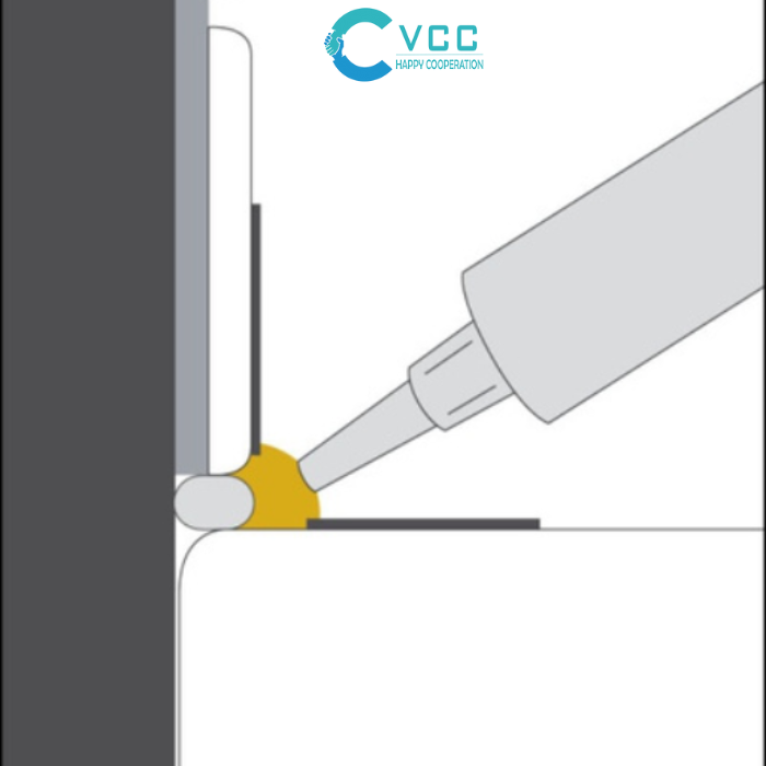 Hướng vòi keo theo hướng 45 độ khi thi công
